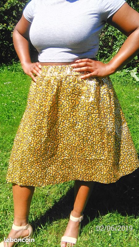 Jupe Midi d'été couleur Or en Wax véritable (image 1)