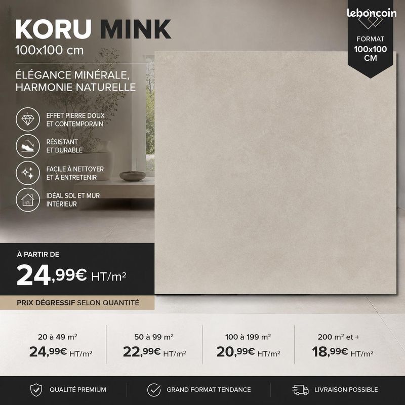 Carrelage 100x100 grand format rectifié (image 1)