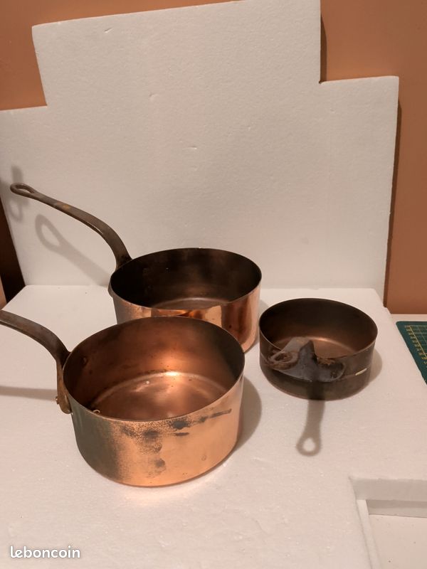 Casserole Cuivre 12 Cm - 1,7 Mm, Intérieur Étamé, Manche Fonte - Casserole - Poêle - Wok