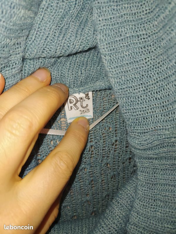Pull laine col roulé, Marque RJ, Bleu, motifs, neuf (image 4)