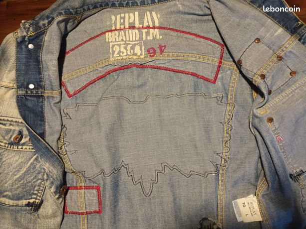 Veste Bomber Replay Bleu Jeans Lion Vintage - Taille M, Nylon, été - Comme Neuf