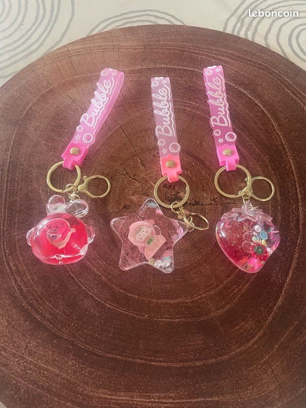 Porte-clés / Bijou De Sac – Quartz Rose Et Cubes Fantaisie – Fillette