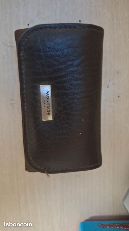 Portefeuille Porte-monnaie Paquetage Cuir Vintage - Authentique, Occasion, Noir