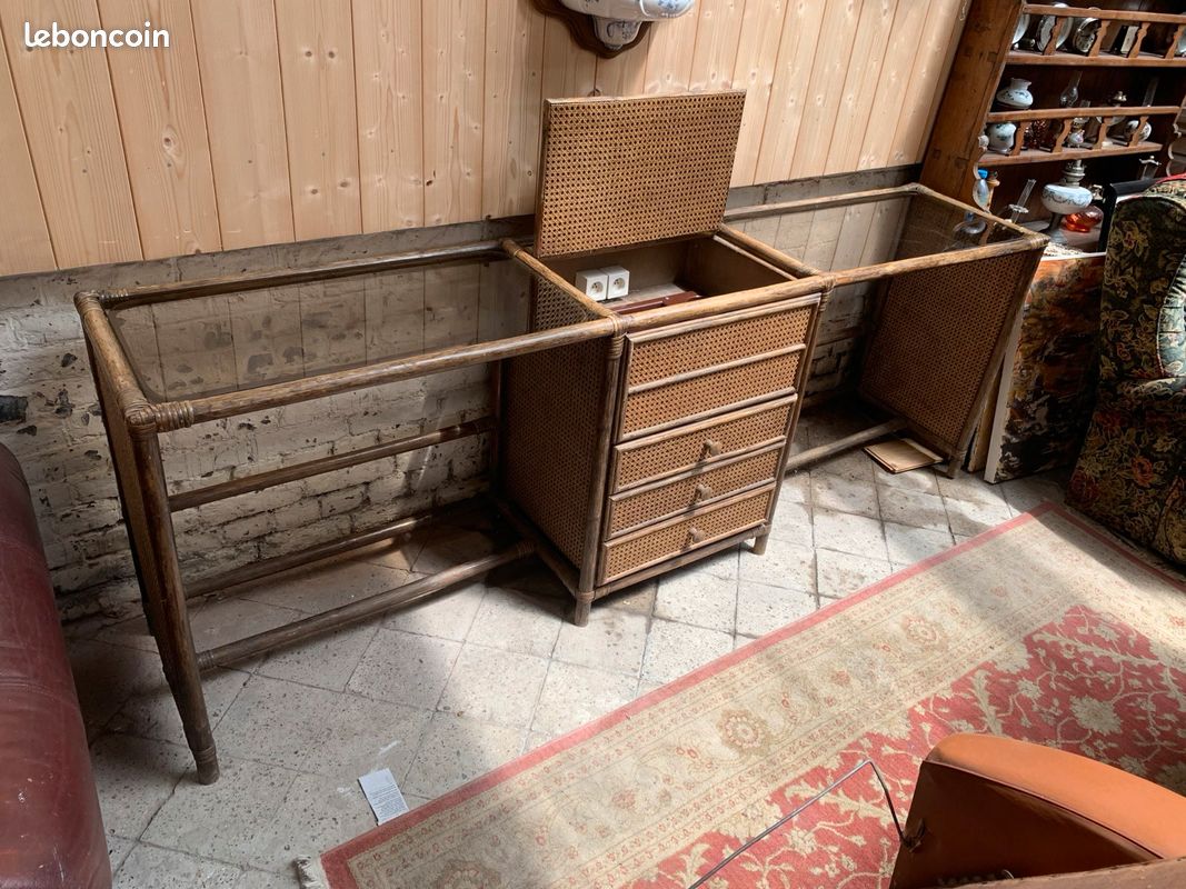 Ancien meuble de métier de coiffeur en rotin (image 4)