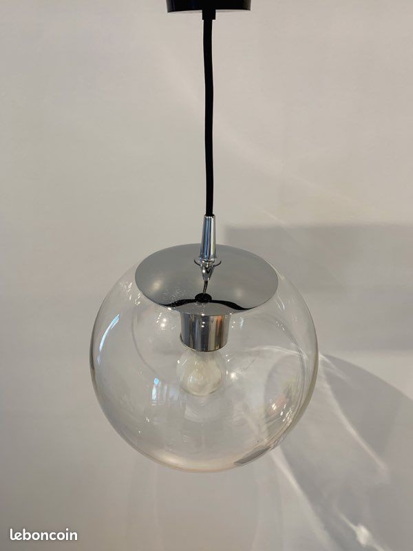 Suspension vintage Peill & Putzler globe verre (AH 105 200) design 70s luminaire lustre rétro (image 3)