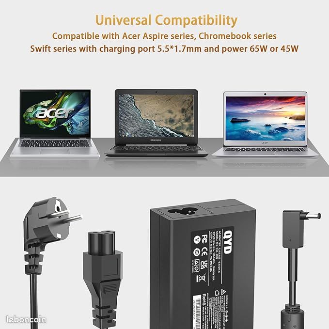 65W Chargeur Pour Acer Aspire 3 5 E15 E17 E5 E3 ES1 ES15 V3 V5 F5 R3 R7