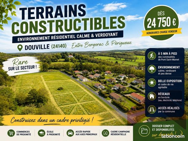 Terrain 1 500 m² Douville