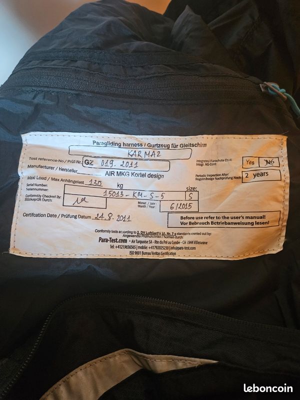 Sellette parapente kortel karma 2 taille s (image 3)