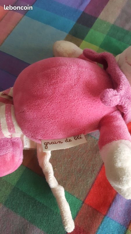 Doudou souris grain de blé rose et blanc (image 3)