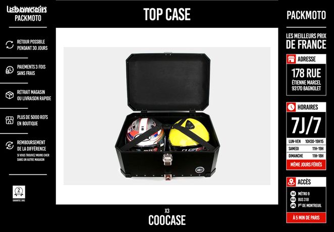 ACSUD SACIM  TOP CASE MOTO COOCASE X3 ALUMINIUM SERIES 60 LITRES GRIS  (LIVRE AVEC PLATINE)