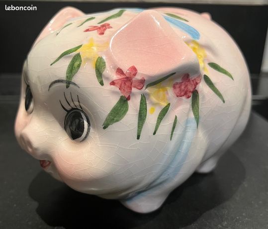 MIJOMA Tirelire Cochon Céramique Rose – Design Mignon Avec Bouchon Caoutchouc, Idéale Enfant (26,5 X 14,5 Cm)