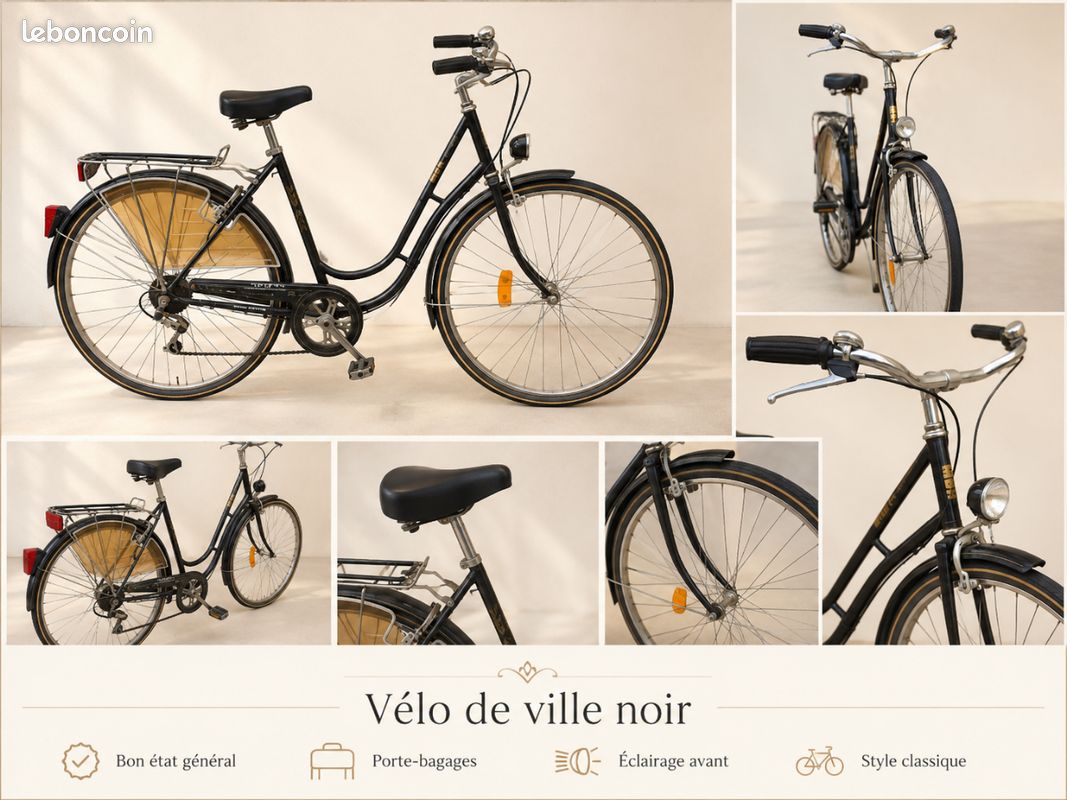 Vélo de ville MBK noir – Style vintage – Porte-bagages 🚲 (image 1)