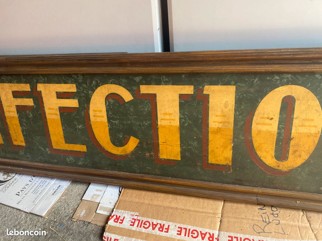 Rare Ancienne Enseigne Magasin Bois Peint Confections Signé MANIFACIER (image 4)