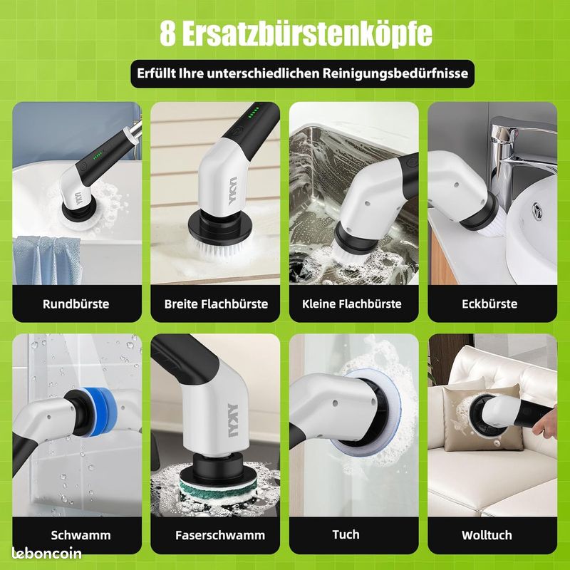 YKYI Brosse de nettoyage électrique, Spin Scrubber avec 8 têtes de brosse interchangeables, étanche IPX7, pour salle de bain, sol, cuisine - Électroménager YKYI Brosse de nettoyage électrique, Spin Scrubber avec 8 têtes de brosse interchangeables, étanche IPX7, pour salle de bain, sol, cuisine - Électroménager