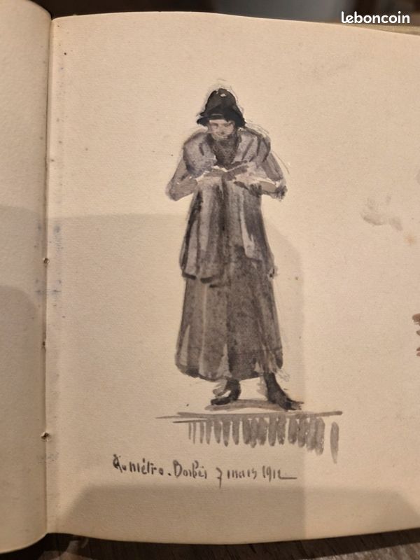 Petit croquis, dessin, Paris, le café Viennois, 1912, signé Maurice Renders (image 2)