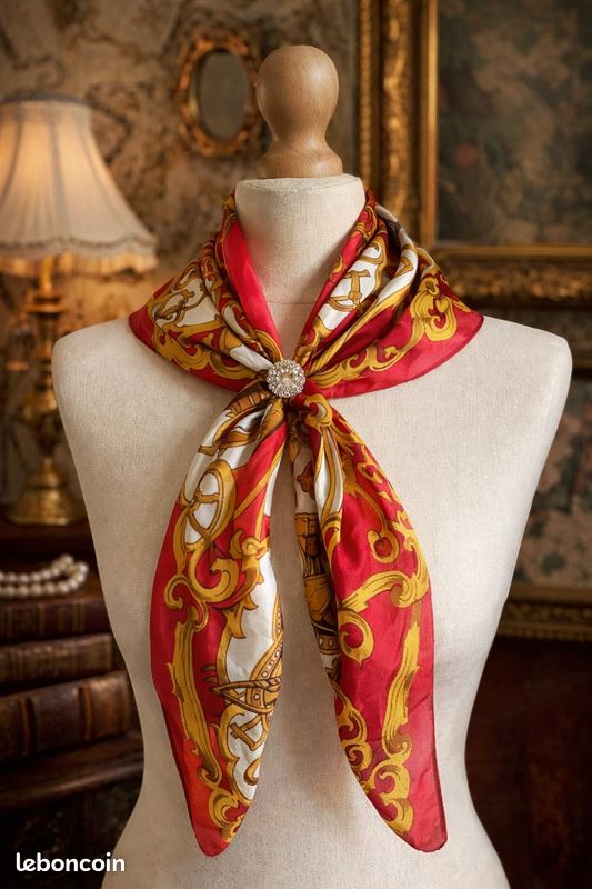 Foulard Carré En Soie 100% Vintage - Fabriqué En Italie, Motif Géométrique Multicolore