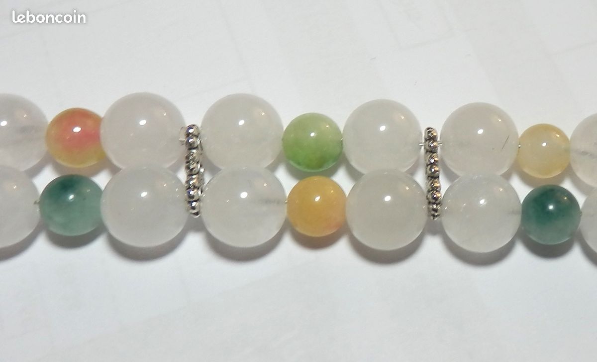 Bracelet pierres de jade blanche et teintées (image 4)