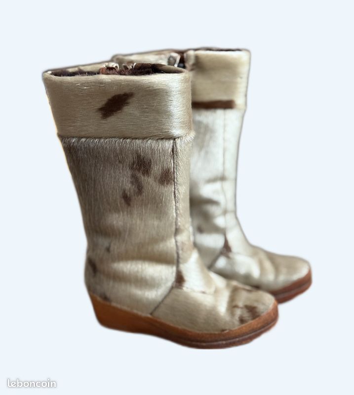 Bottes Femme En Cuir Brut Naturel - Pointure 38, Beige, Style Santiague, Occasion