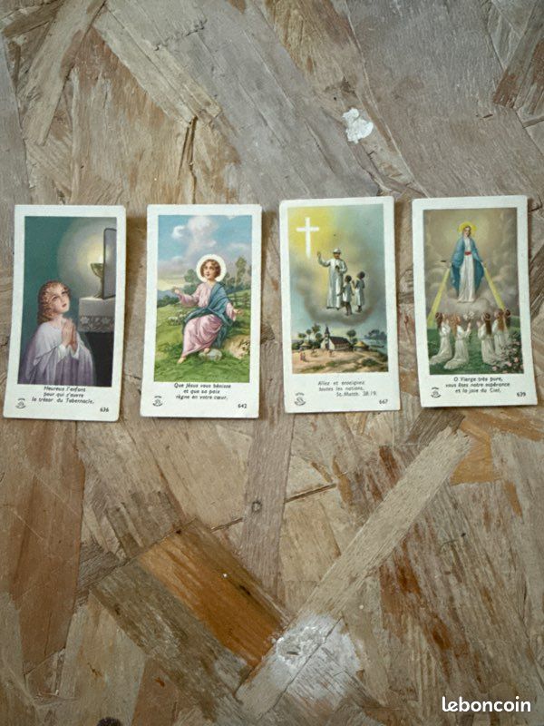 Lot de 4 images pieuses religieuses anciennes – Jésus et Vierge Marie (image 1)
