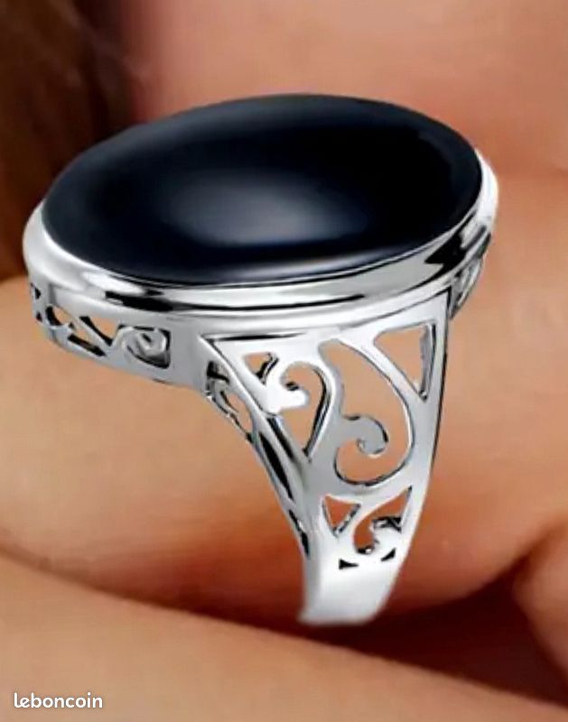 Bague Design En Argent 925 Et Onyx – Taille 64, Référence BA-AR-14, Neuve Avec étiquettes