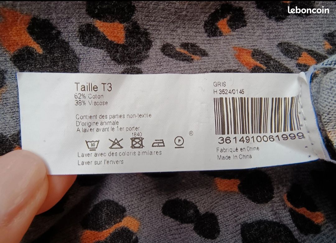 Cardigan femme Monoprix léopard gris et orange T3 Vêtements