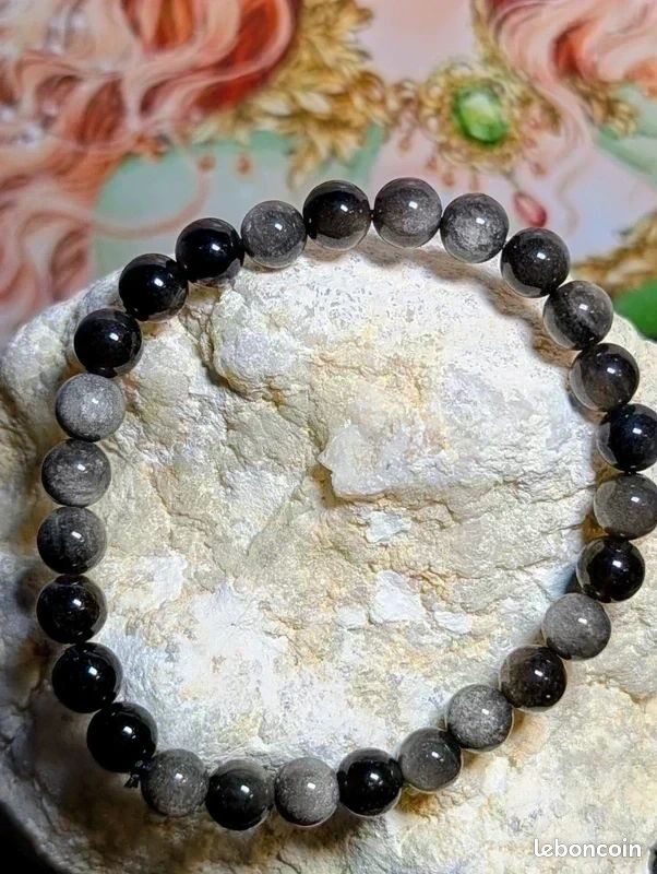 BRACELET En Obsidienne Œil Céleste 6mm - Pierre Naturelle - Neuf Sans Emballage
