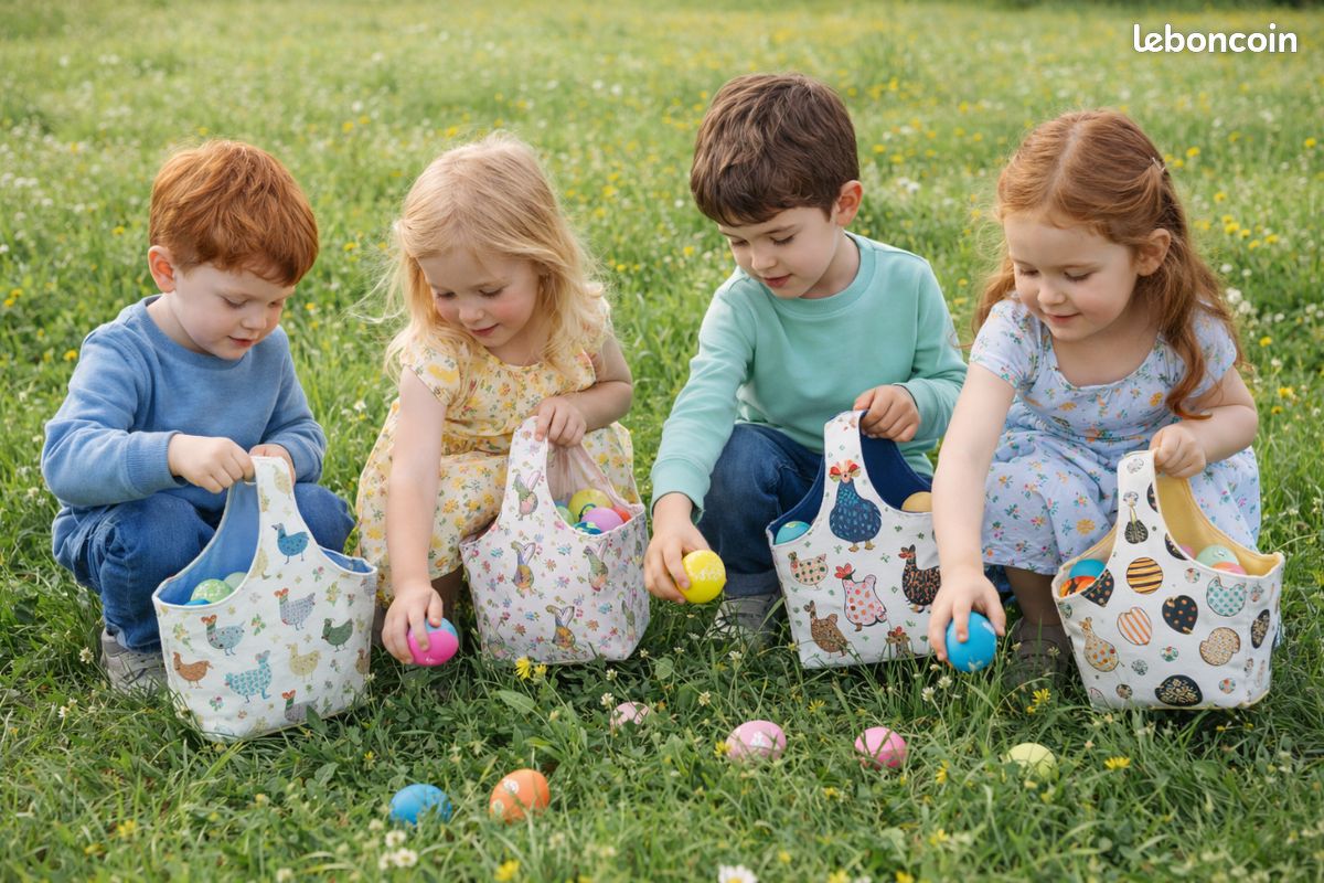 Panier de Pâques motifs poules coqs pour la chasse aux oeufs (image 2)