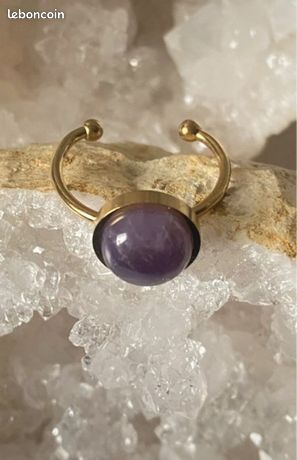 Bague Réglable En Améthyste Naturelle Violette, Design Chevrons - Ajustable à Tous Les Doigts