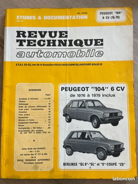 Revue technique Peugeot 104 1976-1979 (image 1)