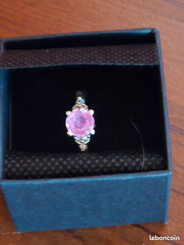 Bague Saphir rose et diamant or blanc taille 49 très peu portée gravée until the end of time (image 1)