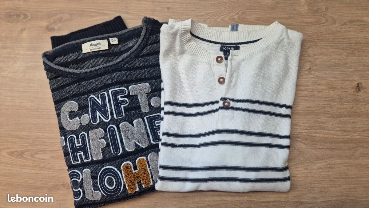 Lot De 2 Pulls Pour Garçon 8 Ans - Couleurs Marine, Noir & Gris - Occasion Très Bon état