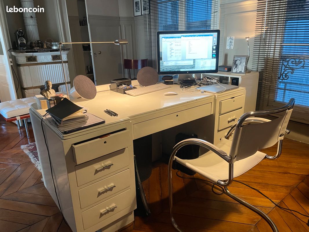 Beau bureau art déco laqué blanc (image 3)