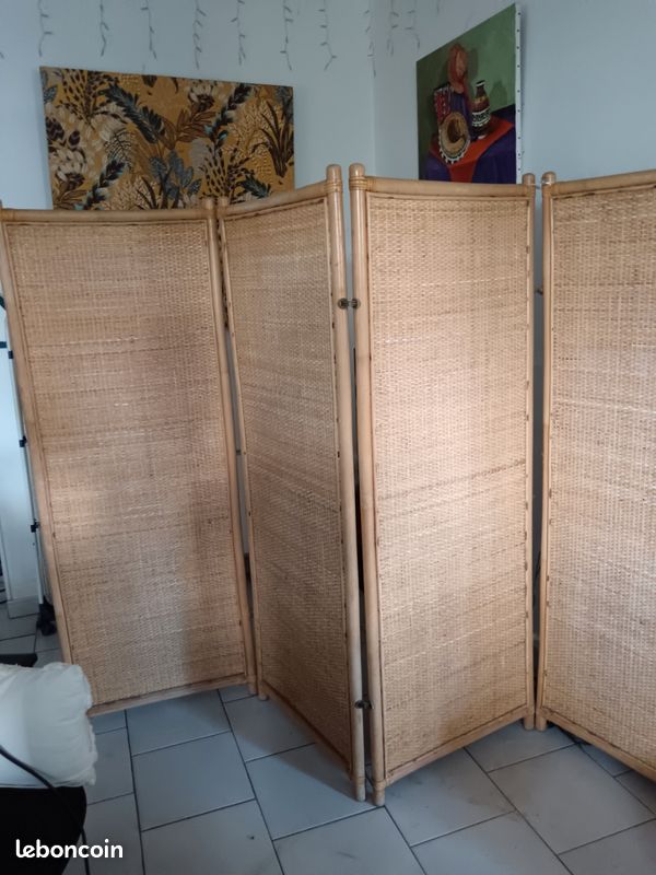 Paravent vintage en rotin (image 5)