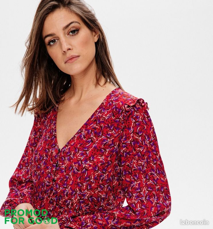 Chemisier Tunique Promod Taille 38 - Manches 3/4 - Motif Carreaux Multicolore - Occasion Très Bon état