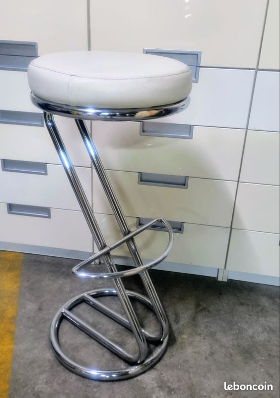 DERNIERS JOURS Tabouret haut blanc cuir bar cuisine chaise fauteuil déco rétro vintage usine industriel (image 6)