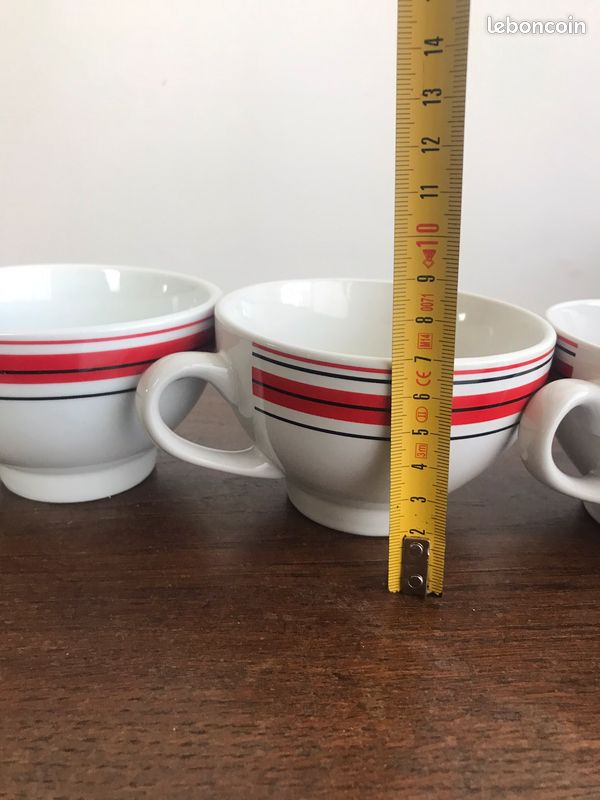 4 bolées à cidre vintage avec lignes rouges et noires (image 7)