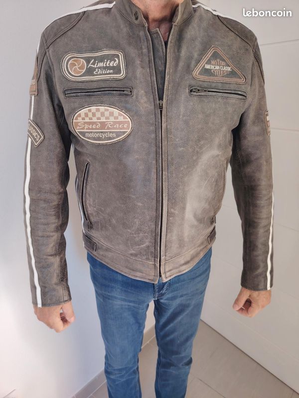 Blouson Motard Café Racer En Cuir D'agneau Véritable - Style Vintage - Neuf Avec étiquettes