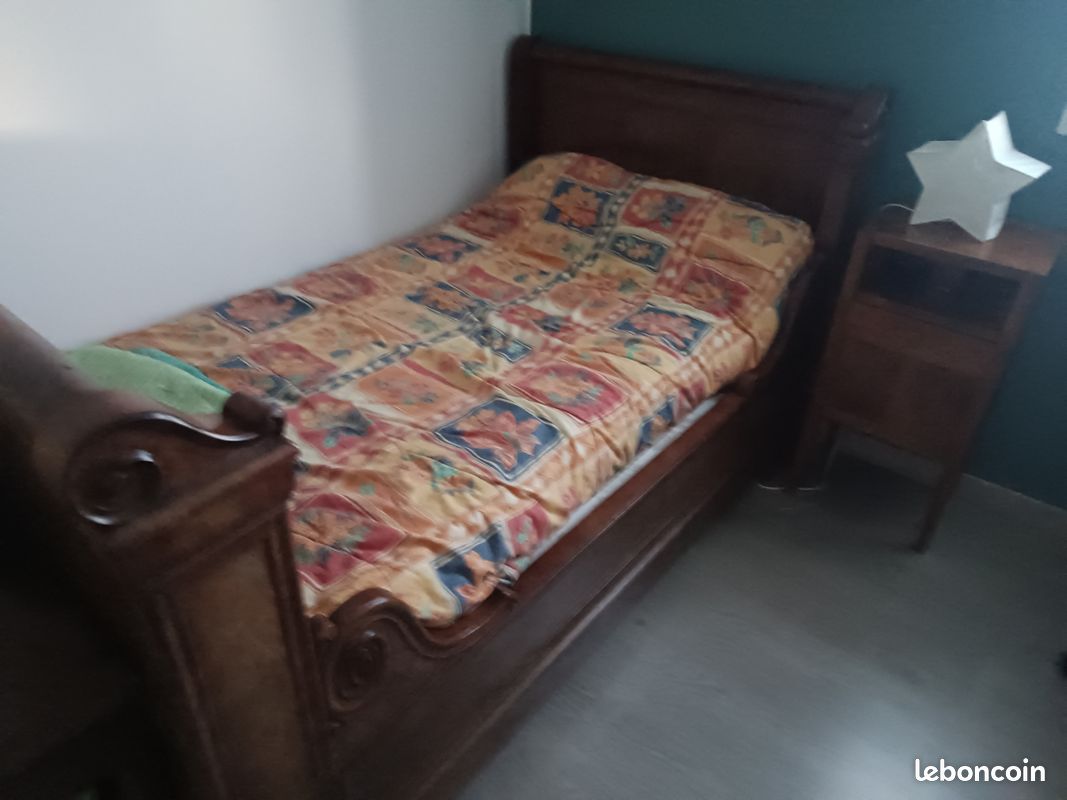 Lit bateau bois 120/180cm sommier et matelas (image 1)