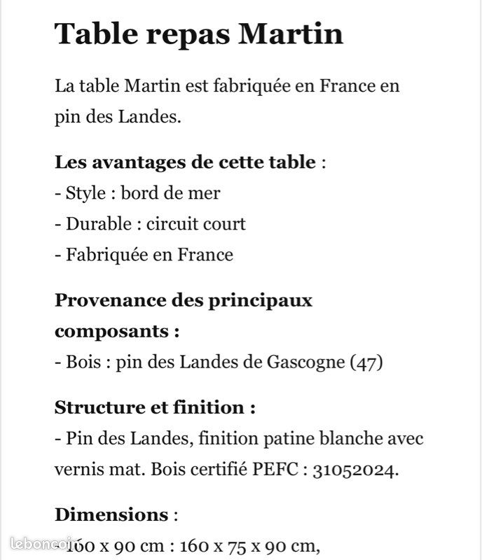Table Repas Bois - 160 x 90 (image 4)