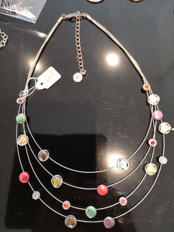 Collier Fantaisie Multi-rangs Perles Grises - Neuf Avec étiquettes, Sans Marque