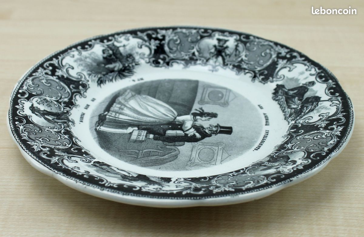 ANCIENNE ASSIETTE CREIL MONTEREAU XIXe - LES ANIMAUX INTELLIGENTS N°4: UN BON PIGEON (image 2)
