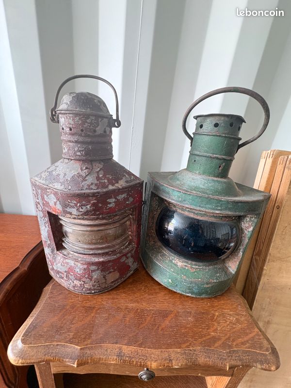 Lot De 2 Anciennes Lampes Lanternes En Laiton Pour Bateau - Style Nautique Vintage, Fonctionne à L'huile