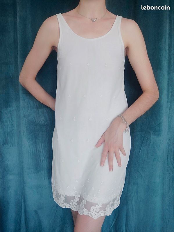 Robe nuisette mesh dentelle blanc ivoire vintage / Mango Suit - 38/M (image 2)