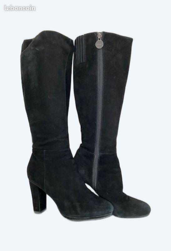 Bottes femme hautes Geox en daim noir à talon (Taille 39) (image 1)