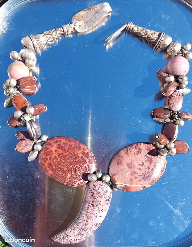 Collier en pierres véritable jaspe et rhodochrosite (image 1)