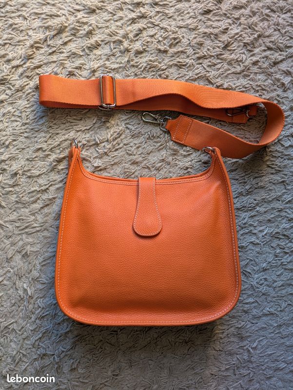 Sac femme cuir orange à bandoulière Genuine Leather (image 5)