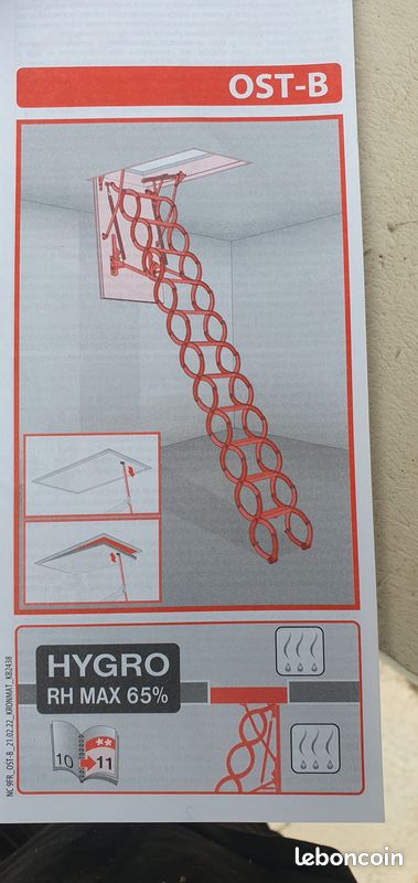 Escalier escamotable droit structure métal marche acier 90 x 60 (image 4)
