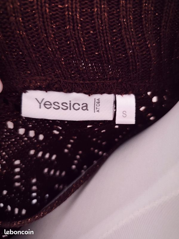 Gilet Yessica C&A marron cuivré pailleté – Taille S – Maille ajourée (image 7)