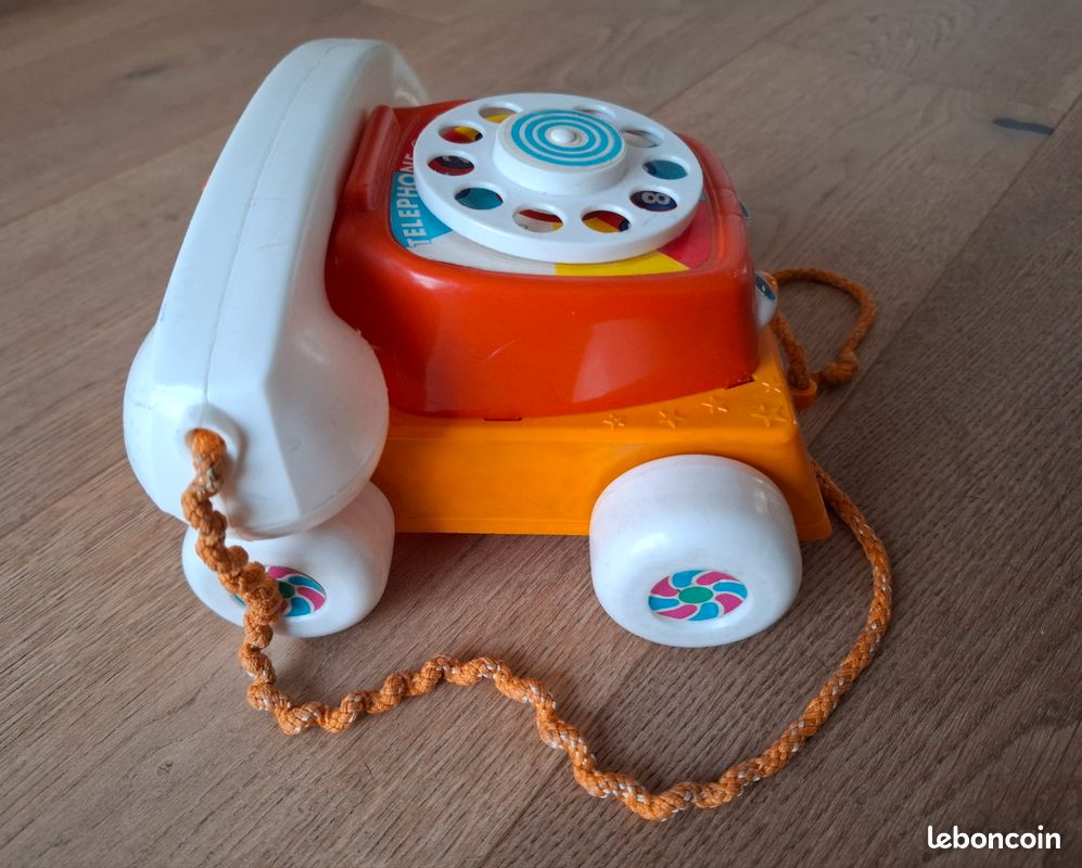 Ancien jouet TELEPHONE enfant plastique orange vintage