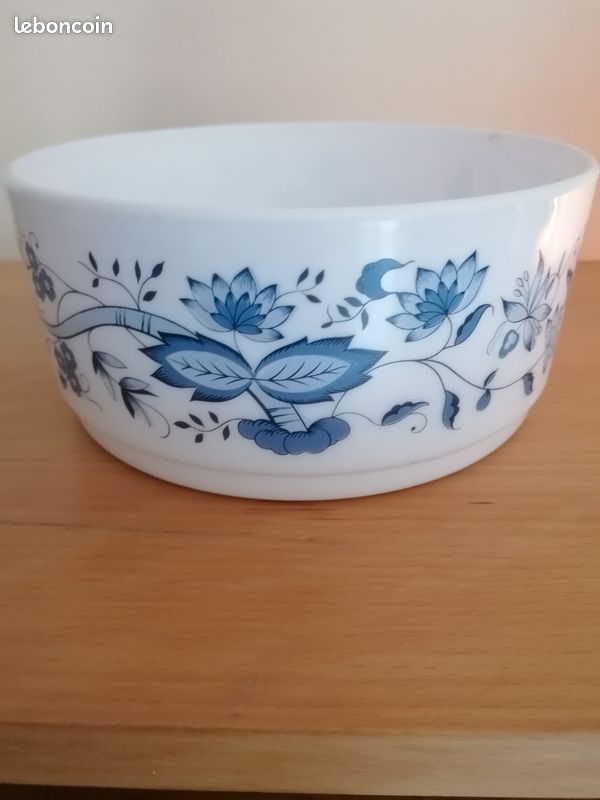 Plat De Service Saladier Arc Arcopal France Fleurs Bleues H 9,3 D 21,5 Cm N2